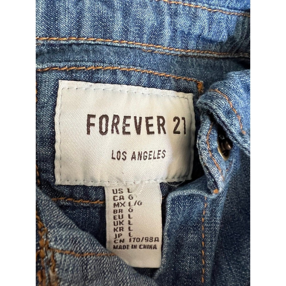 Forever 21 denim western style snap shirt women’s L - Picture 3 of 5